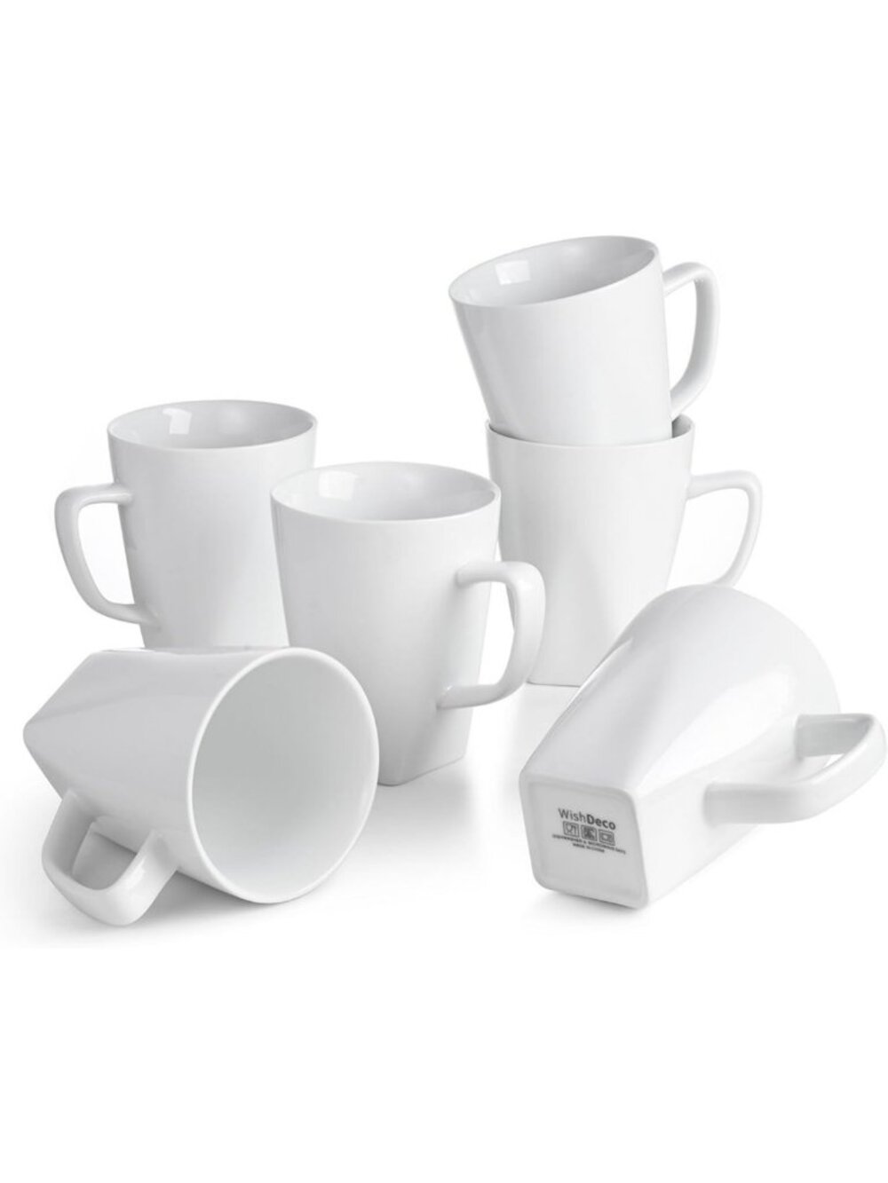 Elegant White Ceramic Coffee Mugs Set of 6 | 14 oz Stylish Drinkware